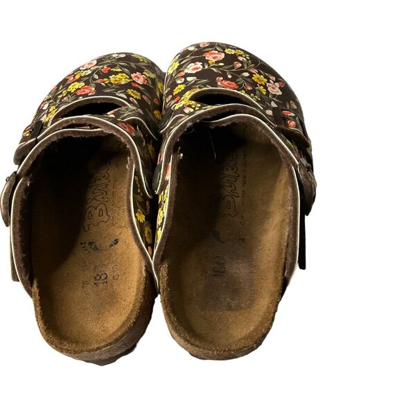 Birki's by Birkenstock Floral Clogs size kids 10 Brown Leather Adjustable Straps - Picture 6 of 11